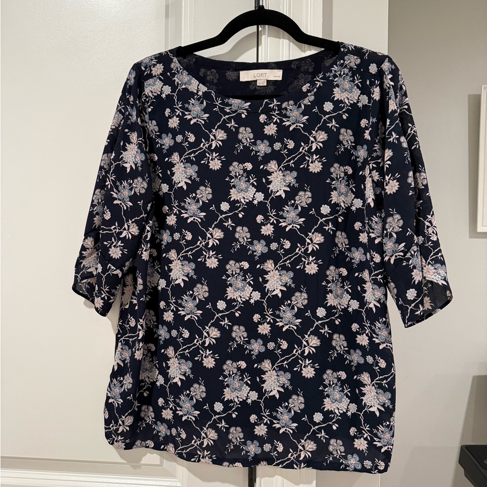 LOFT Black Boxy Blouse with Short Sleeves